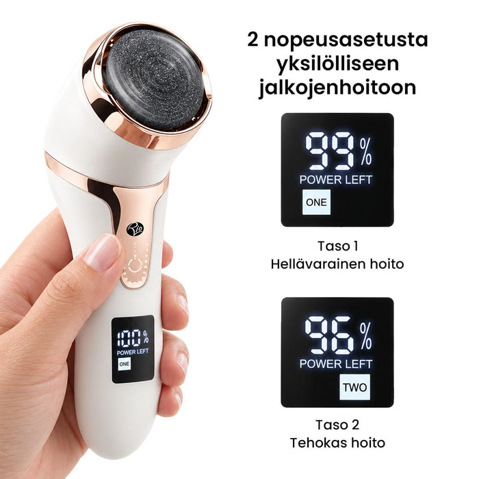 Elektrisk fotfil med vakuum, roterende hode, to hastigheter og digitalt display for fjerning av hard hud.