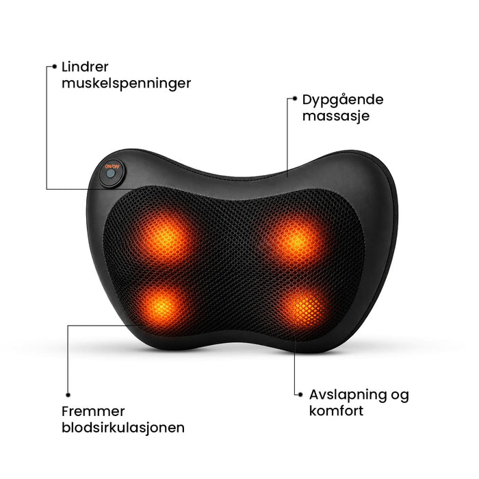 Sommerfuglformet massasjepute med fire varmepunkter, av/på-knapp og justerbar intensitet.