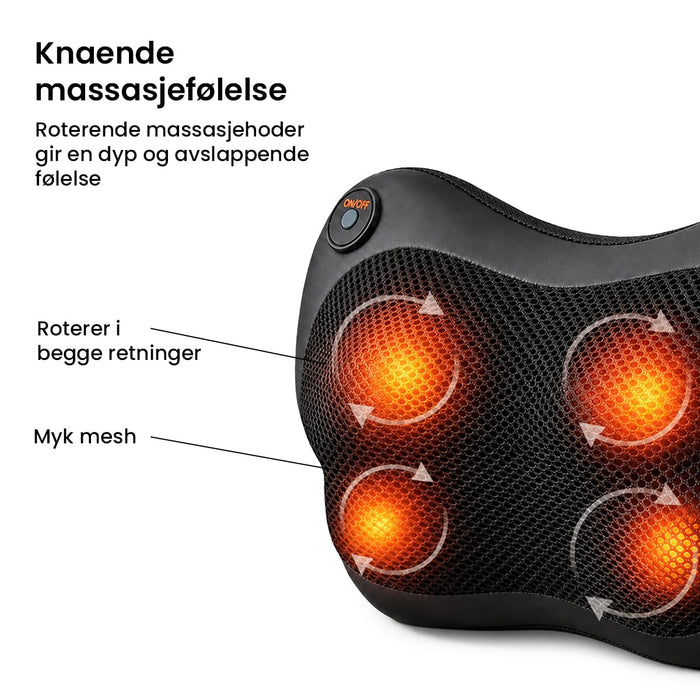 Massasjepute fra Kroppsbutikken med fire roterende, lysende massasjehoder bak et nettingtrekk og en av/på-knapp.
