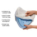 En person som tar av et hvitt trekk med glidelås fra en blå knepute i memory foam med luftingshull.